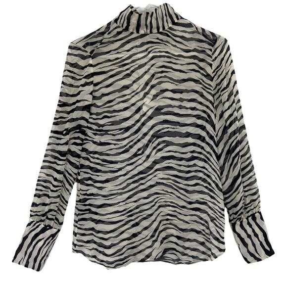 Nili‎ Lotan Zebra Print Blouse 100% Silk Sheer High Neck XS - Picture 1 of 10